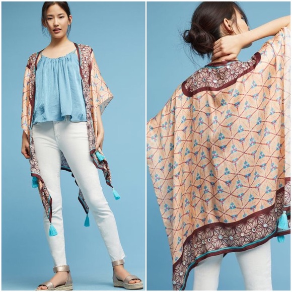 Anthropologie Other - Anthro “Lynnie” Tasseled & Mirrored Kimono Scarf